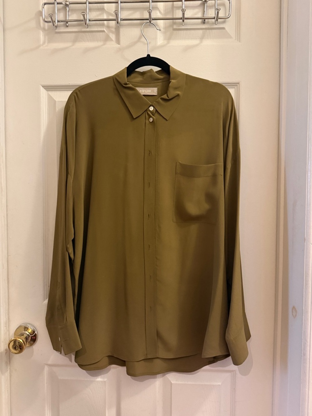 Everlane 100% Silk Olive Green Women's Button-Up Shirt - Sz 16